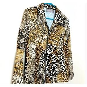 Chico’s animal print leopard cotton zipper shirt size 1